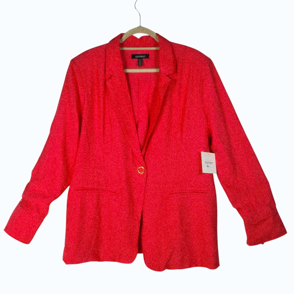 Ellen Tracy Blazer Jacket Woman Extra Large Geranium Red Single Snap Button‎ NWT